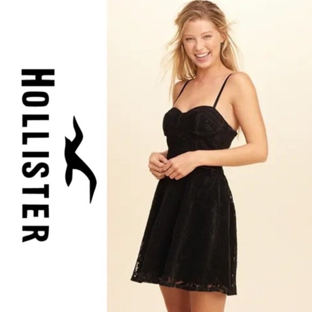 Hollister black velvet lace skater dress